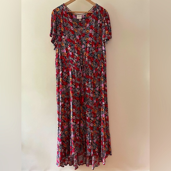 Knox Rose Dresses & Skirts - Knox Rose Multi-Colored Floral High-Low Maxi Dress Button Front Ruffe Size 2X